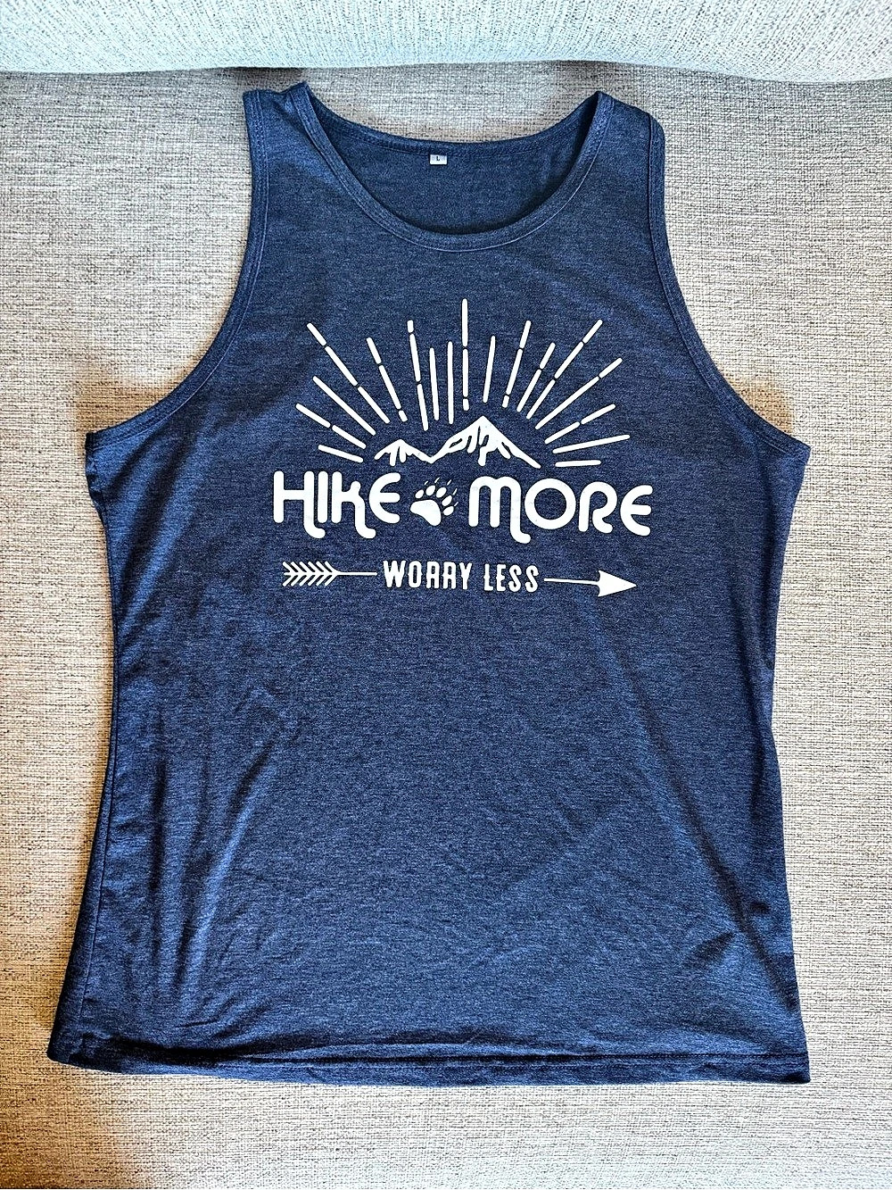 Hike More Worry Less Graphic Tank Top Large Blue Mountain Hiking